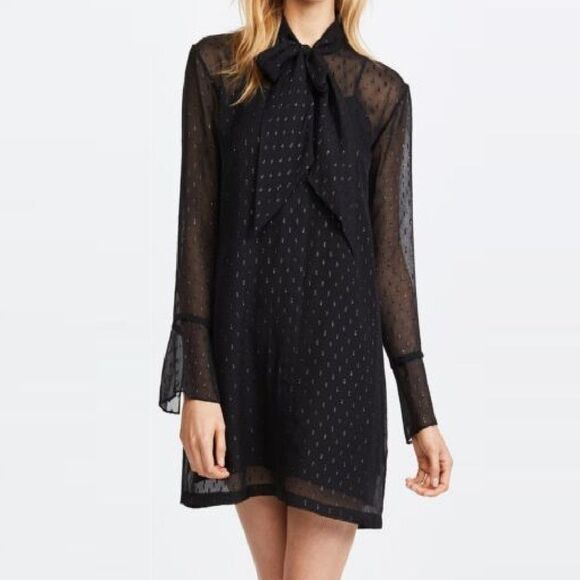 THEORY Sheer Dress, 2, NEEDS SLIP, Black, Secretary Bow, Metallic Swiss Dots - Picture 12 of 12